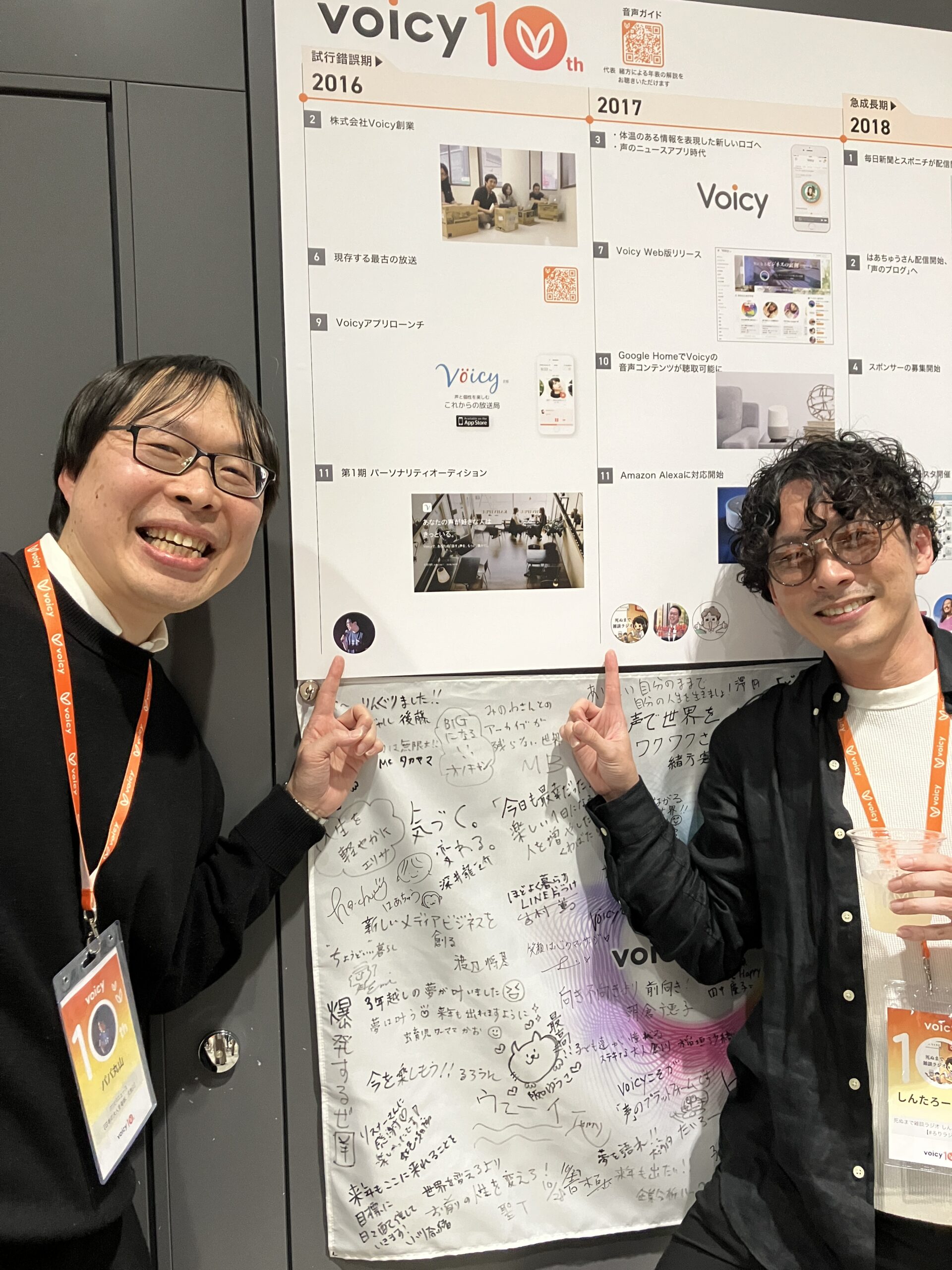 寄せ書きの前の二人